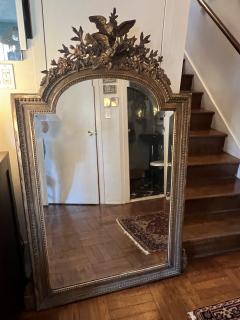 GRAND 19TH CENTURY GILTWOOD MIRROR WITH BIRD ARROWS TORCH CREST - 2882538