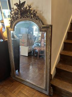 GRAND 19TH CENTURY GILTWOOD MIRROR WITH BIRD ARROWS TORCH CREST - 2882546