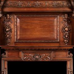 GRAND ANTIQUE 19TH CENTURY CARVED WALNUT FIRE SURROUND - 2152615