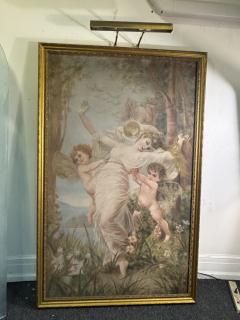 GRAND FINE BEAUX ARTS ETHEREAL BEAUTY WITH CHERUBS NYMPHS IN WOODLANDS PAINTING - 4297471