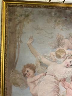 GRAND FINE BEAUX ARTS ETHEREAL BEAUTY WITH CHERUBS NYMPHS IN WOODLANDS PAINTING - 4297473