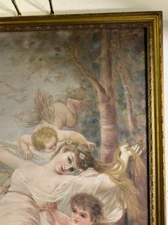 GRAND FINE BEAUX ARTS ETHEREAL BEAUTY WITH CHERUBS NYMPHS IN WOODLANDS PAINTING - 4297474