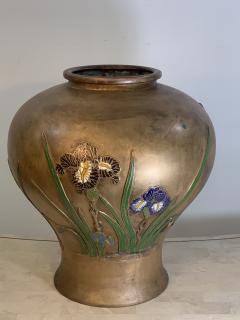 GRAND SCALE BRONZE ART NOUVEAU ENAMELED IRIS VASE - 1033302