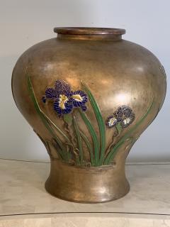 GRAND SCALE BRONZE ART NOUVEAU ENAMELED IRIS VASE - 1033303