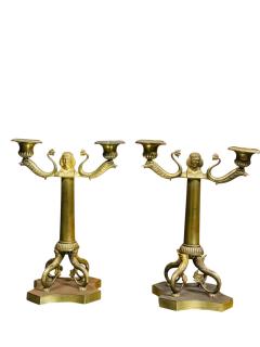 GRAND TOUR PAIR OF DORE BRONZE EGYPTIAN REVIVAL TWO CANDLE CANDELABRA - 4495649
