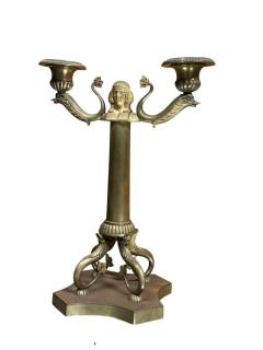 GRAND TOUR PAIR OF DORE BRONZE EGYPTIAN REVIVAL TWO CANDLE CANDELABRA - 4495650