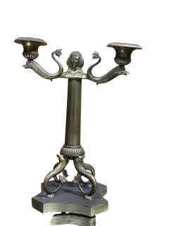 GRAND TOUR PAIR OF DORE BRONZE EGYPTIAN REVIVAL TWO CANDLE CANDELABRA - 4495651