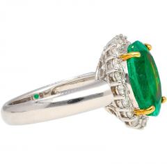 GRS Certified 5 03 Carat Oval Cut Minor Oil Colombian Emerald Ring with Diamond - 3509905