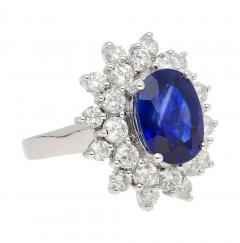 GRS Certified 5 79 Carat Oval Royal Blue Sapphire and Diamond Halo Ring - 3715407