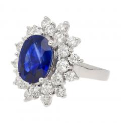 GRS Certified 5 79 Carat Oval Royal Blue Sapphire and Diamond Halo Ring - 3715408