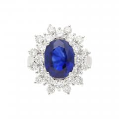 GRS Certified 5 79 Carat Oval Royal Blue Sapphire and Diamond Halo Ring - 3719182