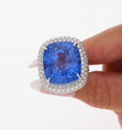 GRS Certified 50 11 Carat Cushion No Heat Sri Lanka Blue Sapphire Ring - 3640889