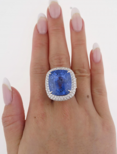 GRS Certified 50 11 Carat Cushion No Heat Sri Lanka Blue Sapphire Ring - 3640893