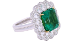 GRS Certified 8 04 Carat Minor Oil Colombian Emerald Diamond Halo Ring - 3642147