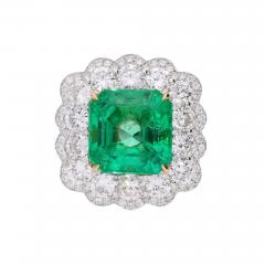 GRS Certified 8 04 Carat Minor Oil Colombian Emerald Diamond Halo Ring - 3643393