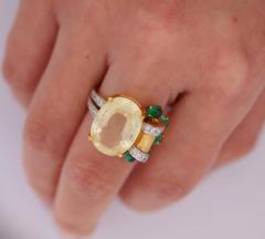 GRS Certified No Heat 12 61 Carat Oval Yellow Sapphire Emerald Floral Ring - 3504942