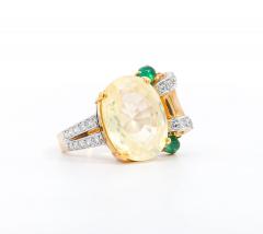 GRS Certified No Heat 12 61 Carat Oval Yellow Sapphire Emerald Floral Ring - 3504945