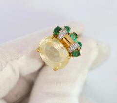 GRS Certified No Heat 12 61 Carat Oval Yellow Sapphire Emerald Floral Ring - 3504972