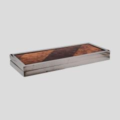 Gabriella Crespi 1960s chrome metal box with lid bird eye maple wood decor - 4099993