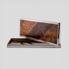 Gabriella Crespi 1960s chrome metal box with lid bird eye maple wood decor - 4099997