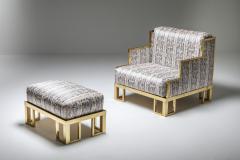 Gabriella Crespi Brass Gabriella Crespi Style Lounge Chair and Ottoman 1970s - 1431147