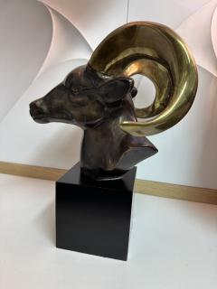 Gabriella Crespi Brass Ram Goat Head Sculpture Bookend - 3678717