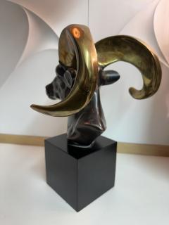 Gabriella Crespi Brass Ram Goat Head Sculpture Bookend - 3678718