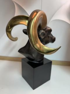 Gabriella Crespi Brass Ram Goat Head Sculpture Bookend - 3678720