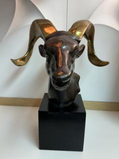 Gabriella Crespi Brass Ram Goat Head Sculpture Bookend - 3678722