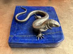 Gabriella Crespi Bronze Lizard and Lapis Lazuli Paperweight - 3721477