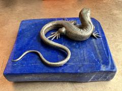 Gabriella Crespi Bronze Lizard and Lapis Lazuli Paperweight - 3721479