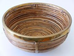 Gabriella Crespi Large Mid Century Modern Brass and Rattan Fruit Bowl or Centerpiece Italy 1960s - 2690082