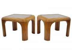 Gabriella Crespi Mid Century Modern Pencil Reed Bamboo Side Tables or End Tables with Glass Tops - 3670840