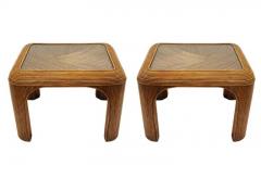 Gabriella Crespi Mid Century Modern Pencil Reed Bamboo Side Tables or End Tables with Glass Tops - 3670843