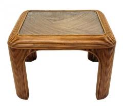 Gabriella Crespi Mid Century Modern Pencil Reed Bamboo Side Tables or End Tables with Glass Tops - 3670850