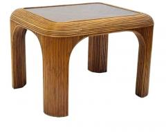 Gabriella Crespi Mid Century Modern Pencil Reed Bamboo Side Tables or End Tables with Glass Tops - 3670851