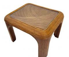 Gabriella Crespi Mid Century Modern Pencil Reed Bamboo Side Tables or End Tables with Glass Tops - 3670852