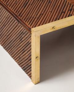 Gabriella Crespi Midcentury Bamboo and Brass Square Coffee Table in the Style of Gabriella Crespi - 4220016