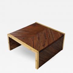 Gabriella Crespi Midcentury Bamboo and Brass Square Coffee Table in the Style of Gabriella Crespi - 4225850