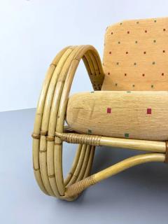 Gabriella Crespi Rattan Loung Chair in Bamboo and Fabric France 1960s - 3247667