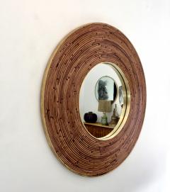 Gabriella Crespi Round Italian Rattan Bamboo and Brass Framed Mirror circa 1970 Crespi Style - 1185626