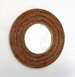 Gabriella Crespi Round Italian Rattan Bamboo and Brass Framed Mirror circa 1970 Crespi Style - 1185627