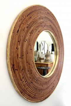 Gabriella Crespi Round Italian Rattan and Brass Framed Mirror Circa 1970 - 1020452