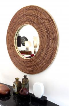 Gabriella Crespi Round Italian Rattan and Brass Framed Mirror Circa 1970 - 1020453