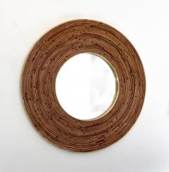 Gabriella Crespi Round Italian Rattan and Brass Framed Mirror Circa 1970 - 1020454