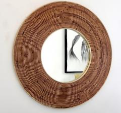 Gabriella Crespi Round Italian Rattan and Brass Framed Mirror Circa 1970 - 1020457