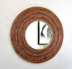 Gabriella Crespi Round Italian Rattan and Brass Framed Mirror Circa 1970 - 1020458
