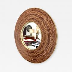 Gabriella Crespi Round Italian Rattan and Brass Framed Mirror Circa 1970 - 1022388