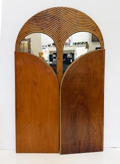 Gabriella Crespi Vintage Crespi Style Rattan and Mirror Folding Arch Screen 3 Panels - 4554887