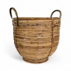 Gabriella Crespi Vintage Rattan Basket with Brass Handles - 4336239